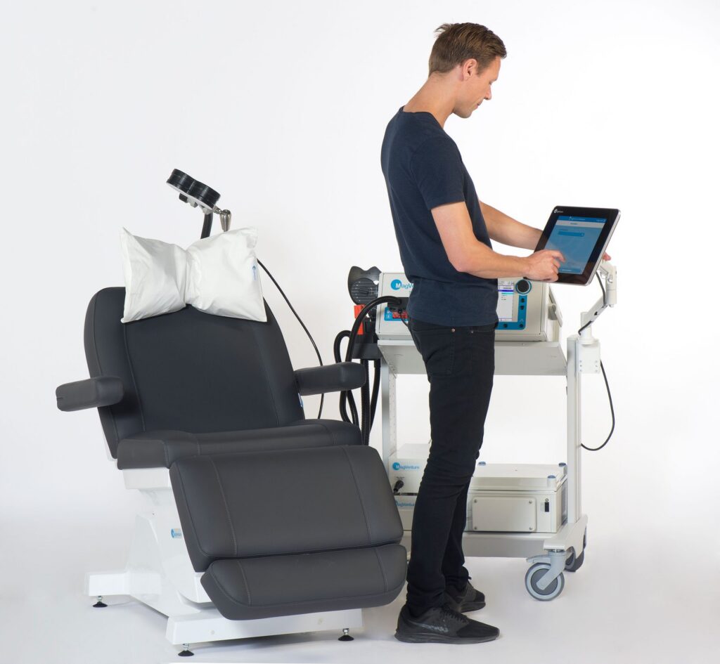 TMS treatment chair and system used for transcranial magnetic stimulation